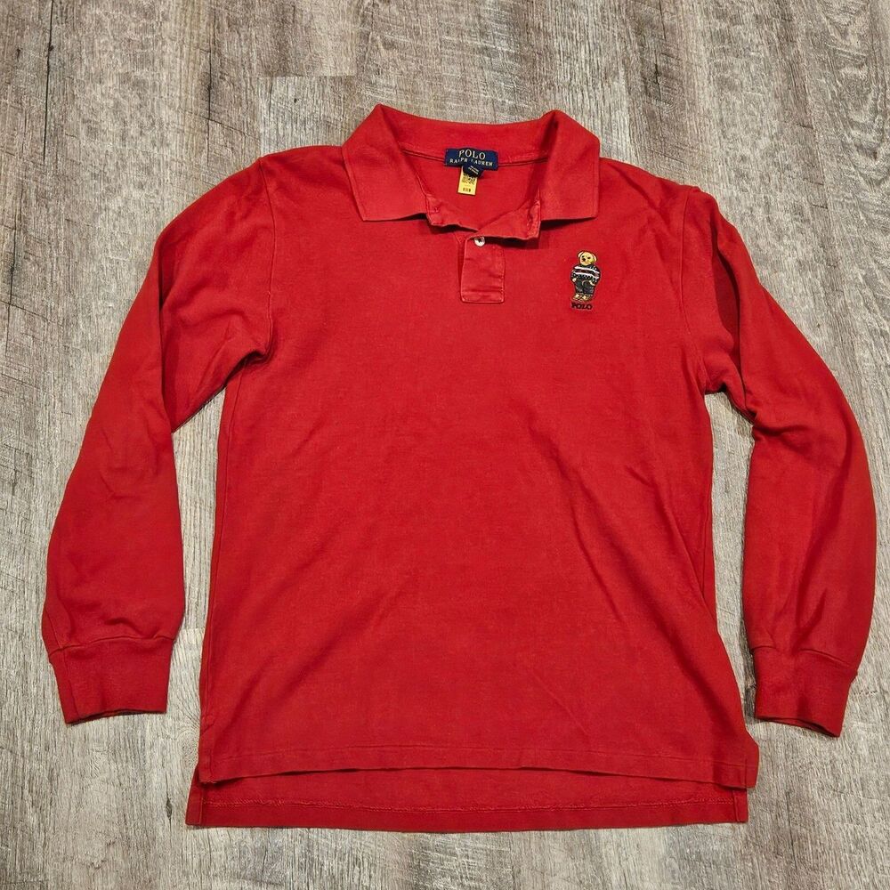 Vintage Polo Ralph Lauren Youth Long Sleeve Polo Shirt Polo Bear Sz LG (14-16)